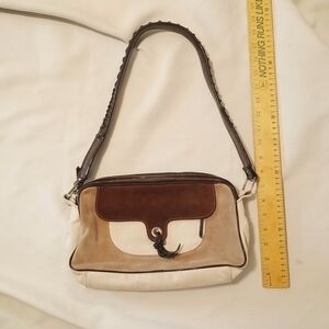 Francesco Biasia Leather Suede Shoulder Bag Cream and Brown Dark Brown Detail